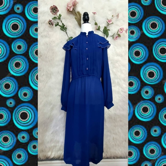 Vintage - Blue dress with prairie style mockneck - Picture 6 of 6